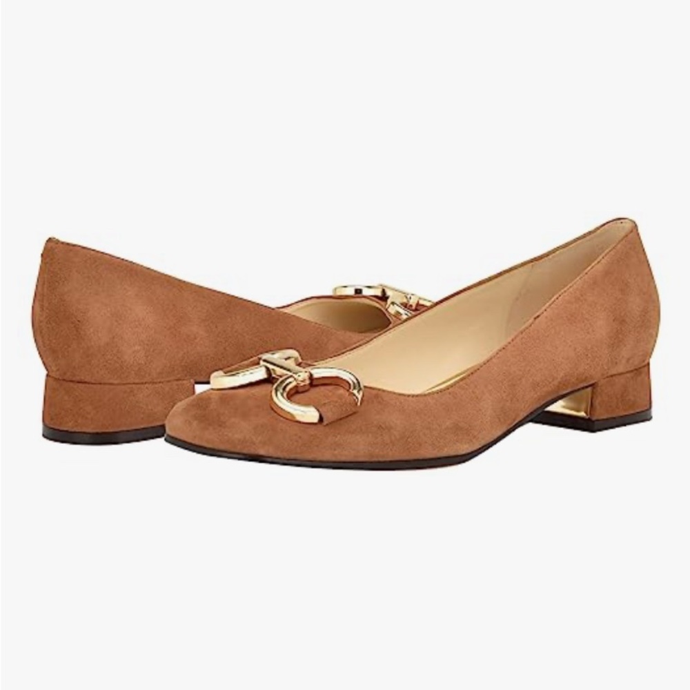 Nine West Women's Brown Suede Loafer/ Ballet Flat with Gold Accent Size 8 - Picture 4 of 16